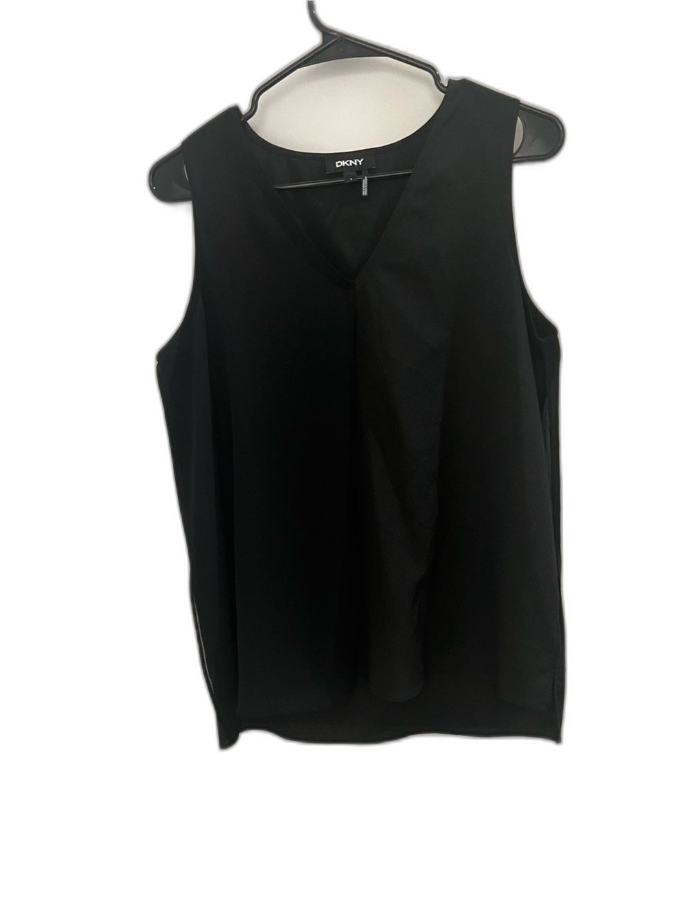 DKNY Black Sleeveless Layered Blouse V-Neck Sheer Overlay Size S